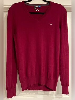 J.Lindeberg Merino Wool Wine V-Neck Sweater
